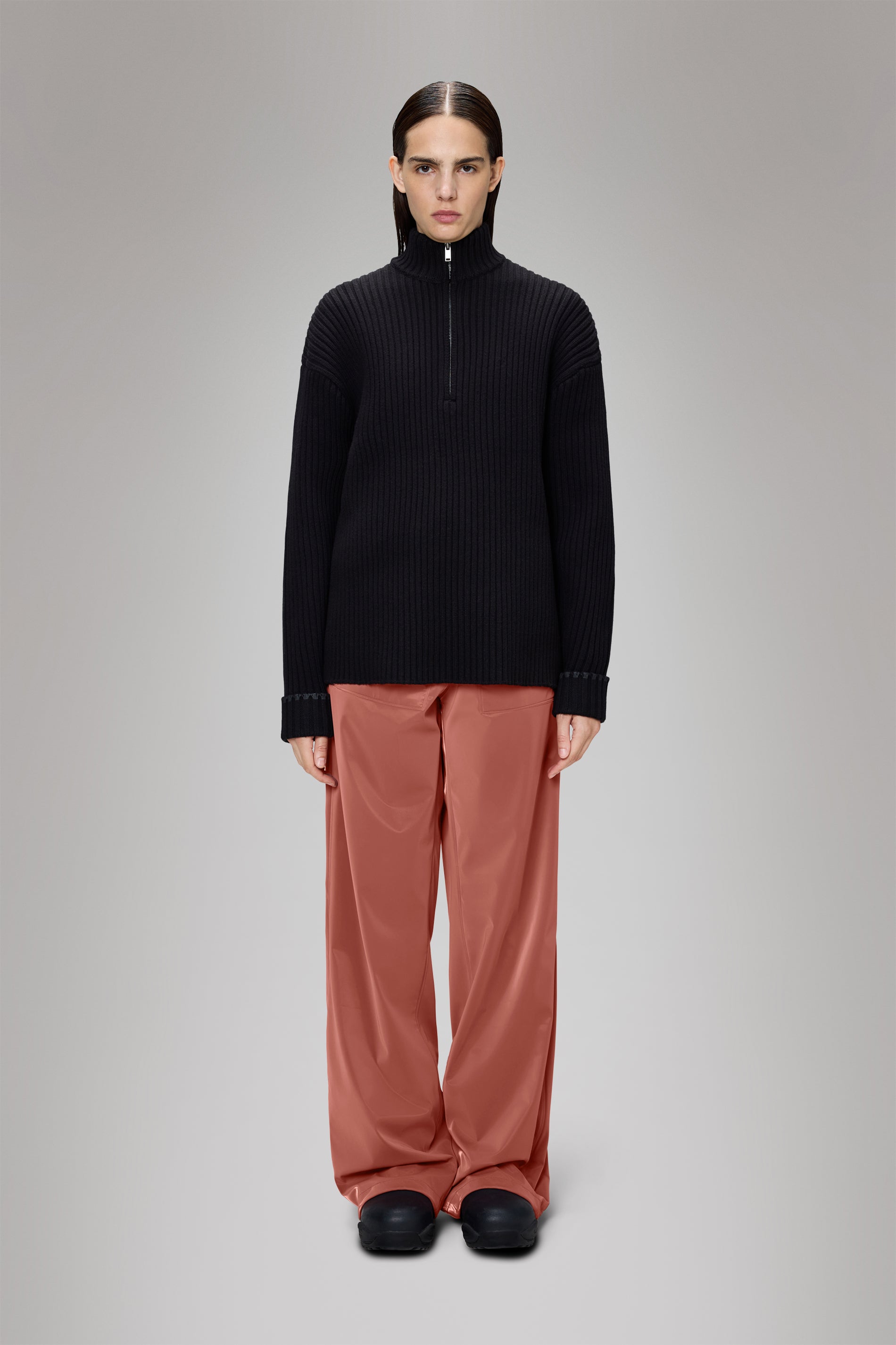 RAINS Sapa Half Zip Knit Black Long Sleeve