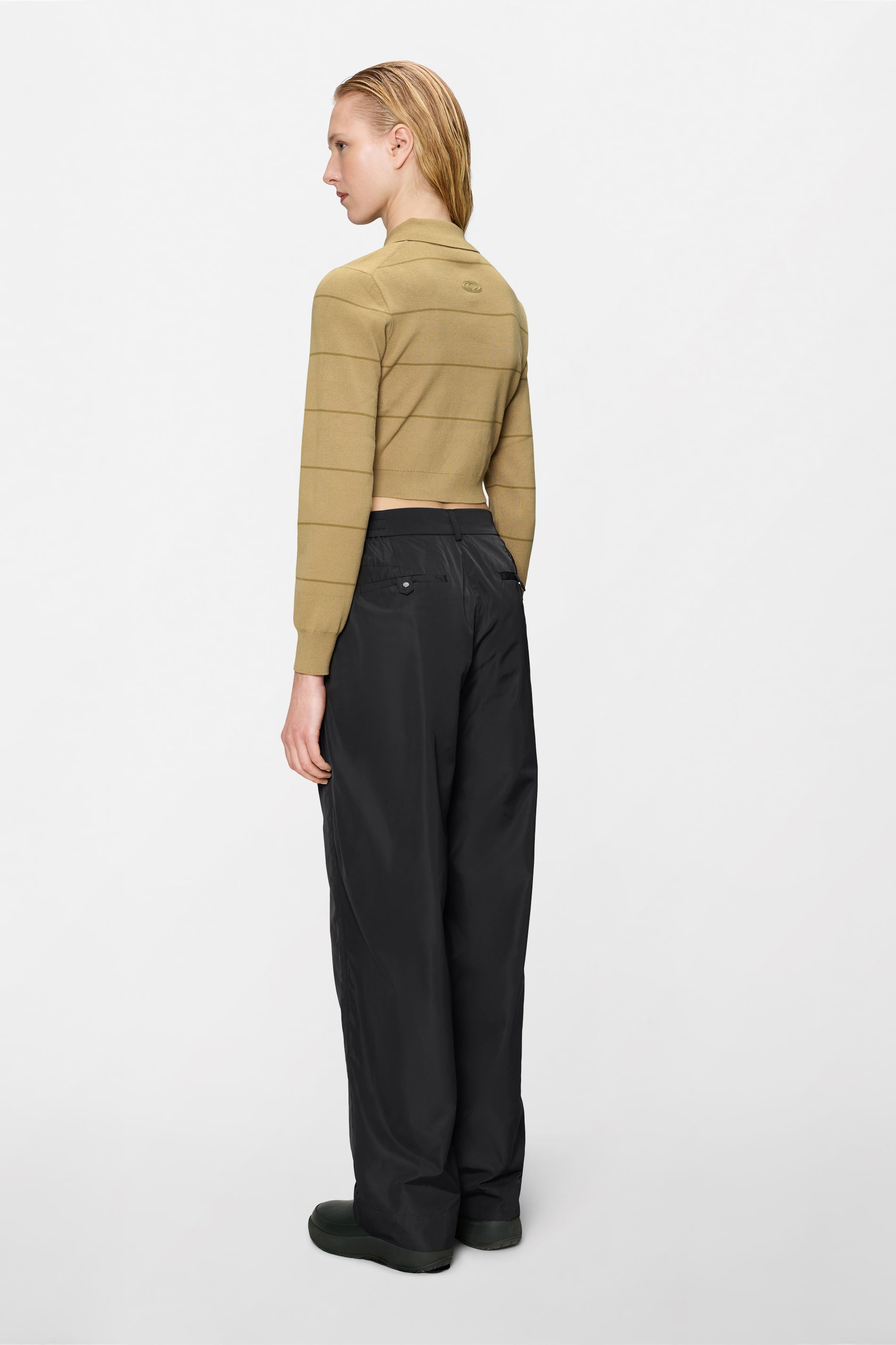 RAINS Striped Knit W Long Sleeve Polo Fawn Long Sleeve