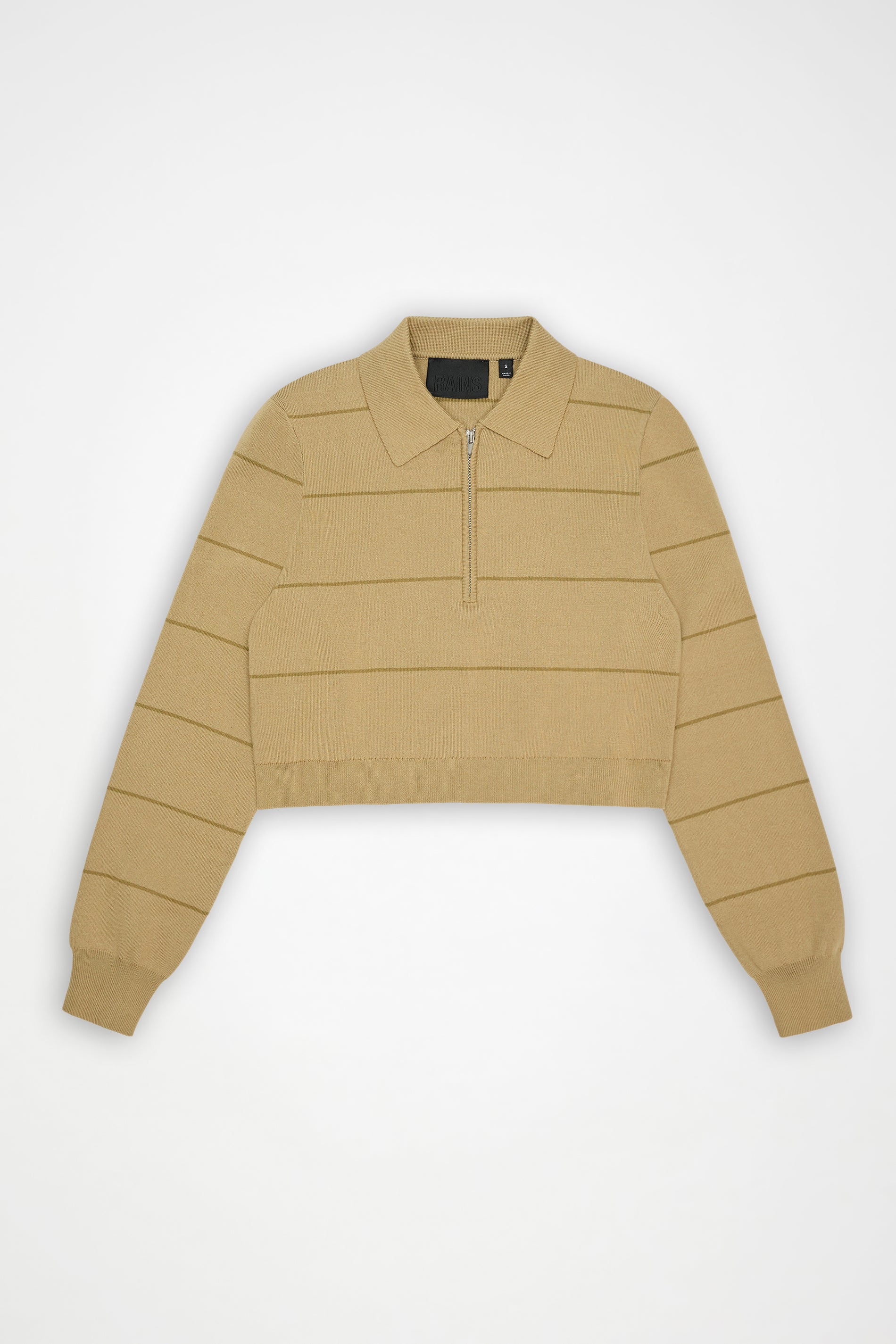 RAINS Striped Knit W Long Sleeve Polo Fawn Long Sleeve