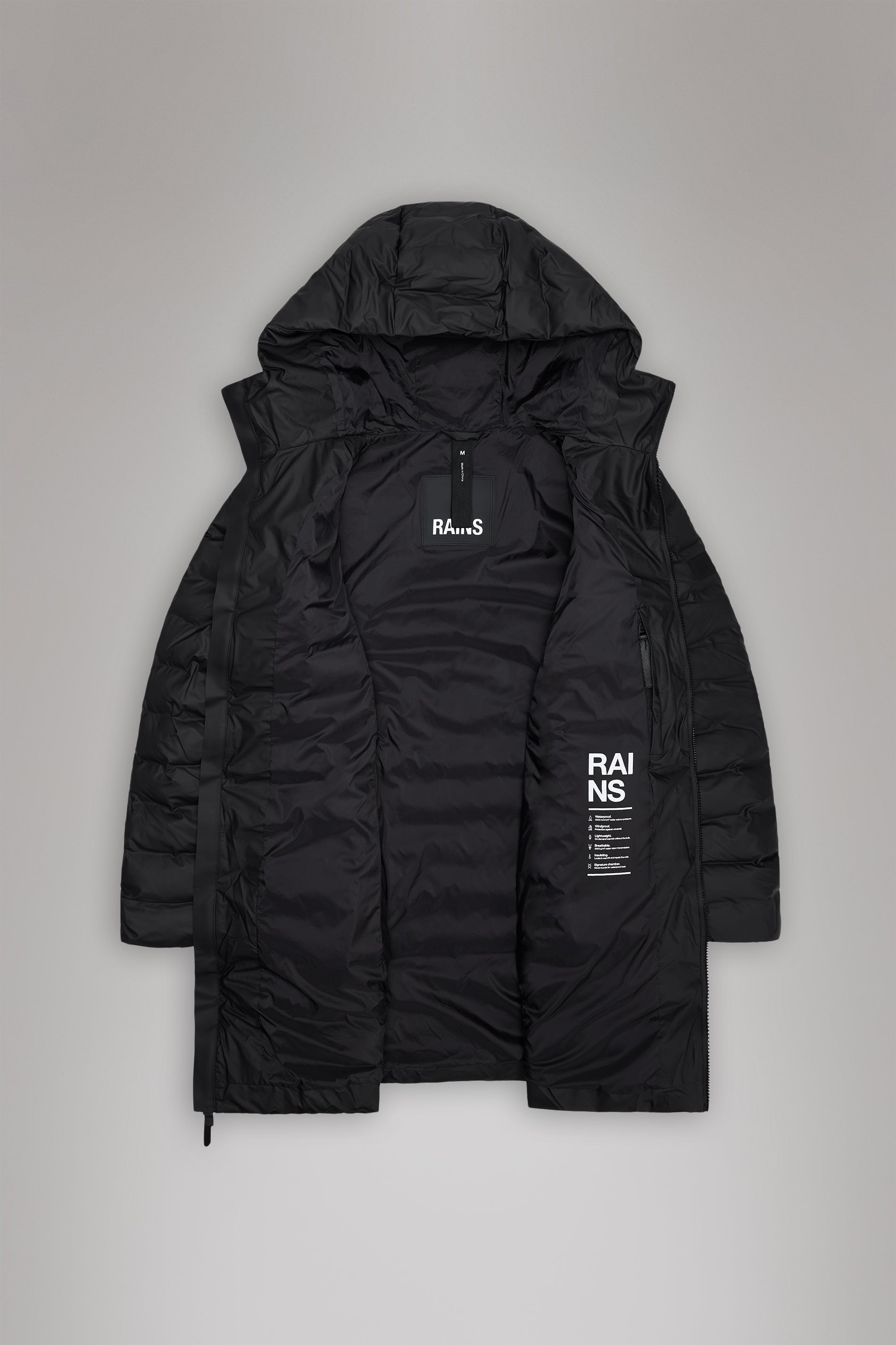 Rains Lohja Long Puffer Curve Jacket Black Jacket