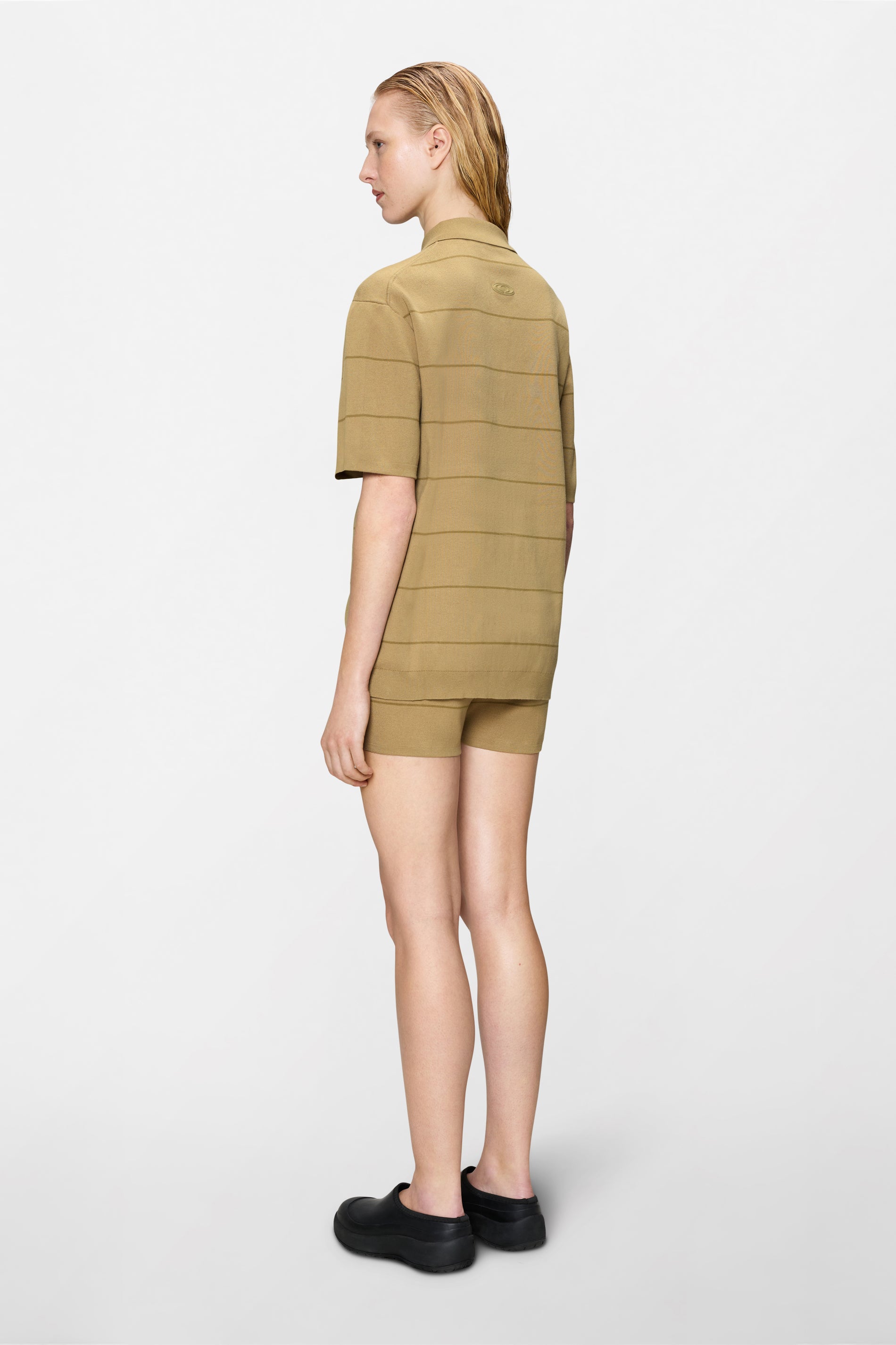 RAINS Striped Knit Polo Fawn Short Sleeve