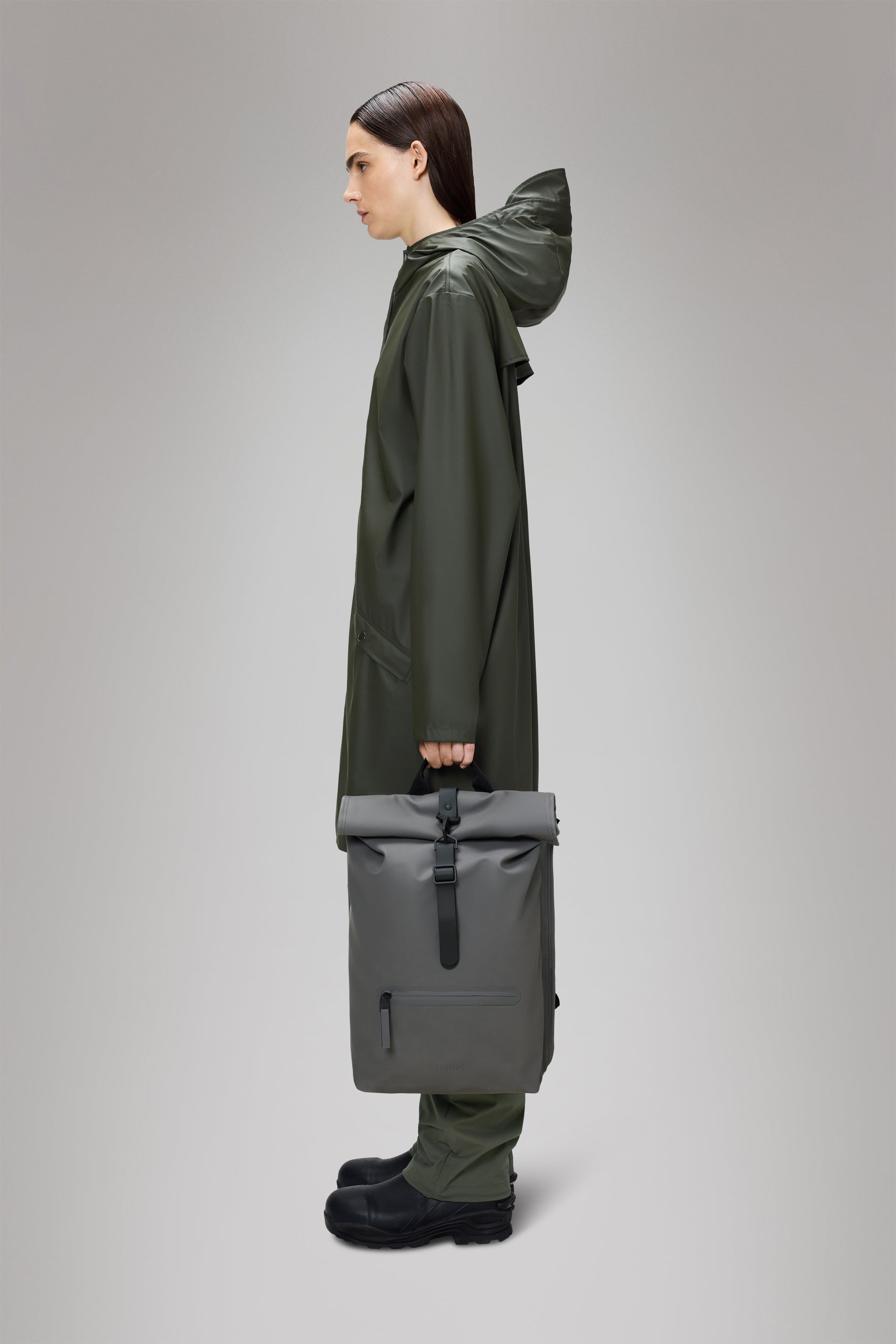 RAINS Rolltop Rucksack Grey 17L H48 x D11 x W32 cm Backpack