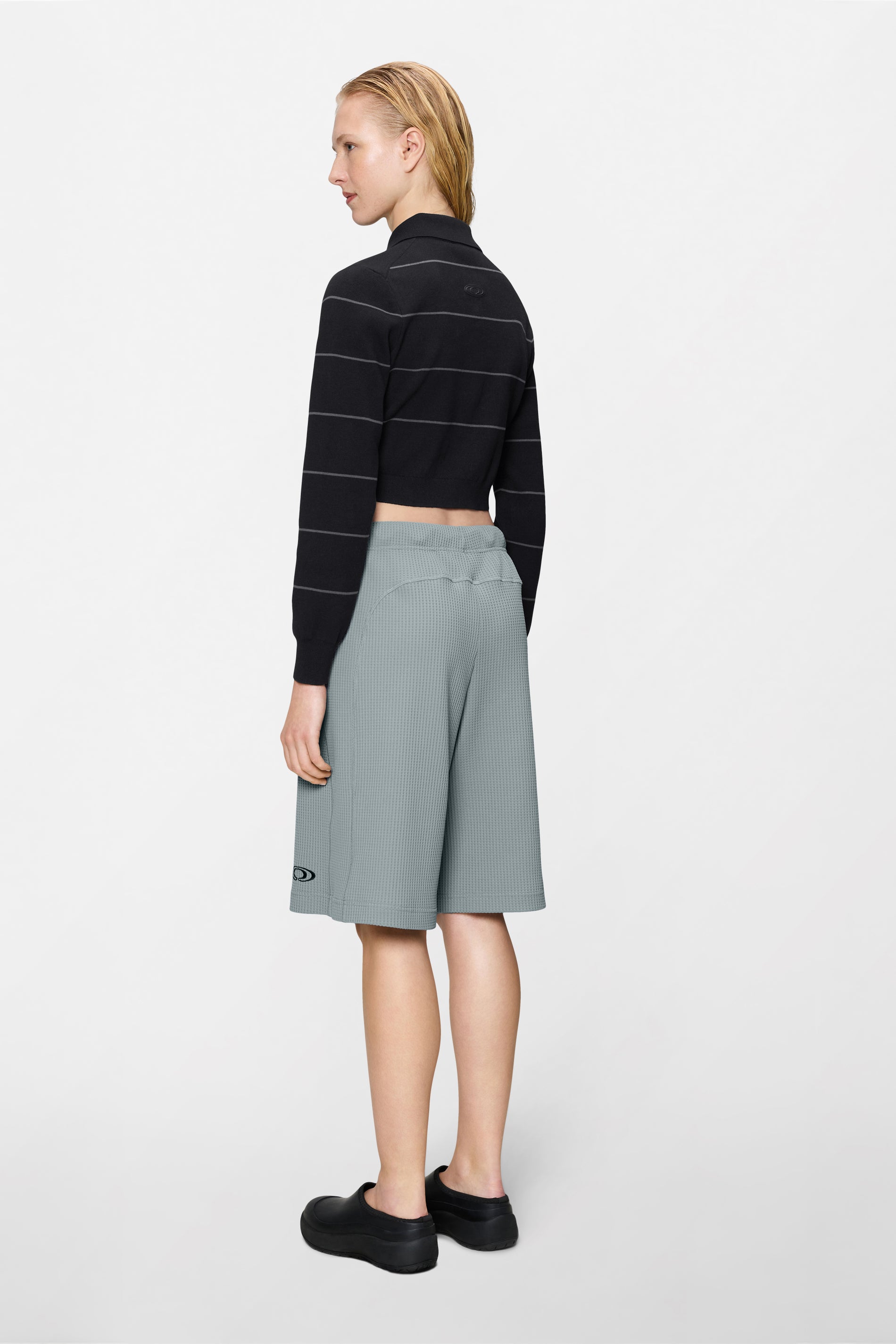 RAINS Striped Knit W Long Sleeve Polo Black Long Sleeve