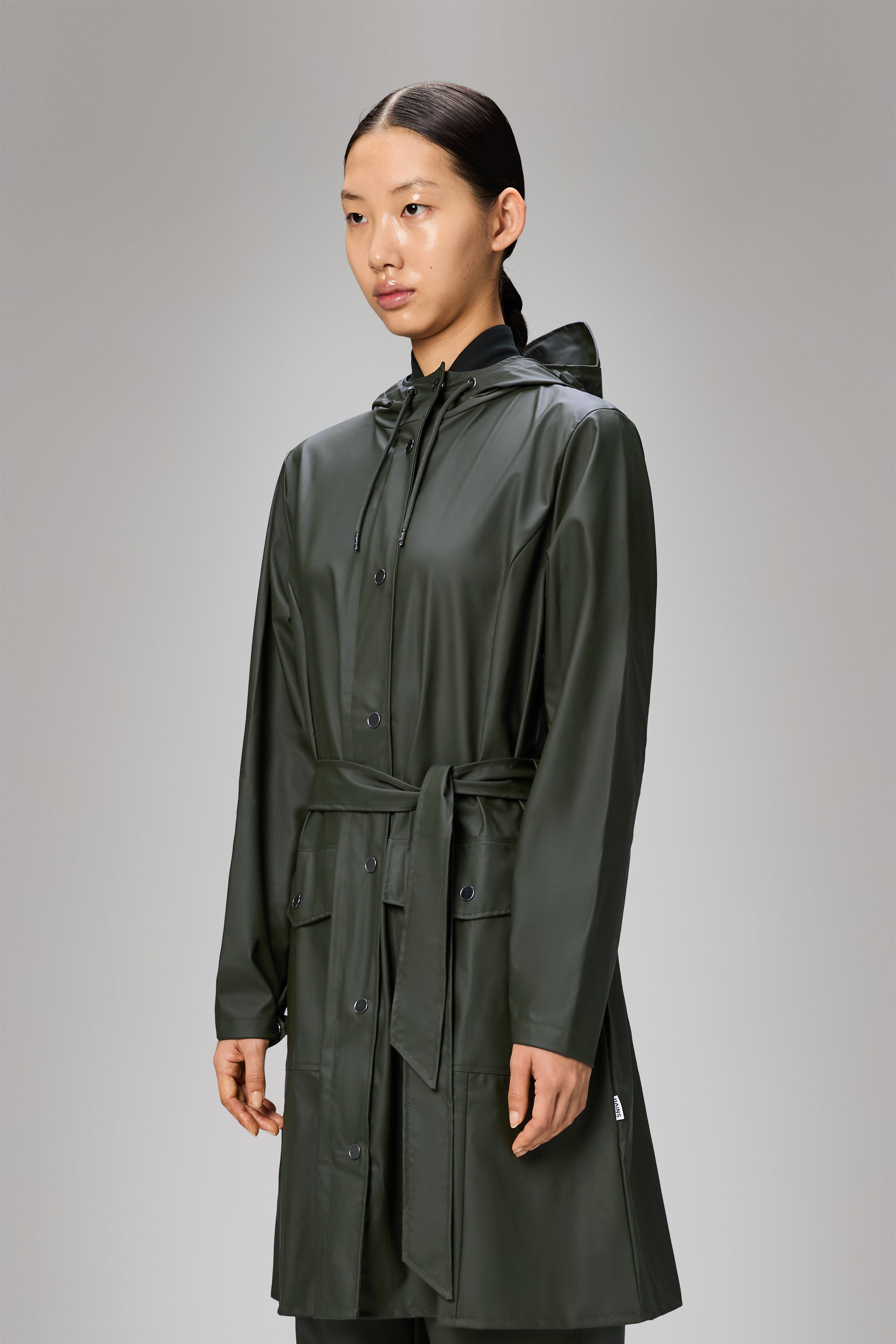 Rains Curve Long Jacket
 Green Jacket