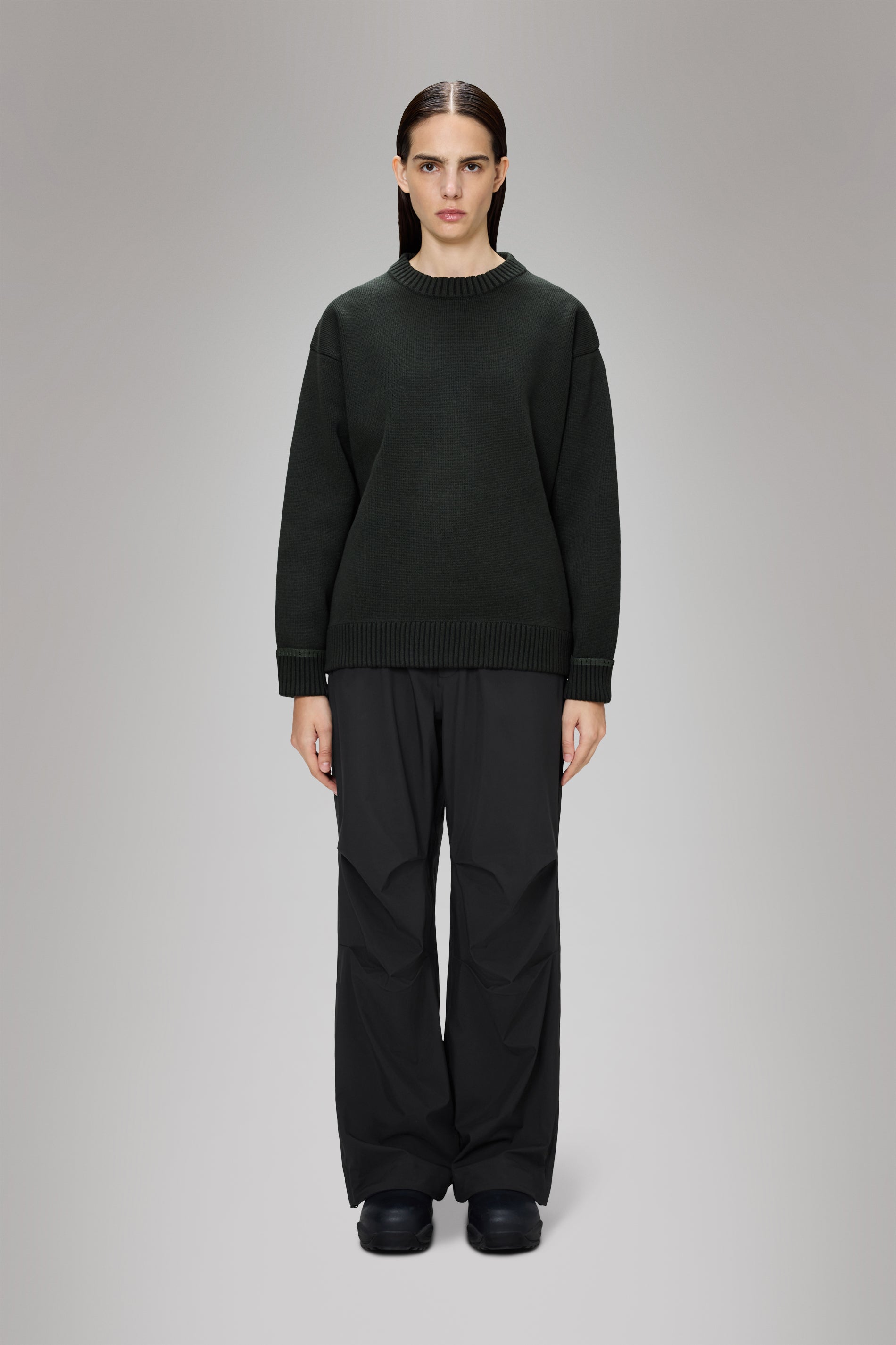 RAINS Sowa Knit Crew Neck Green/Black Crew Neck