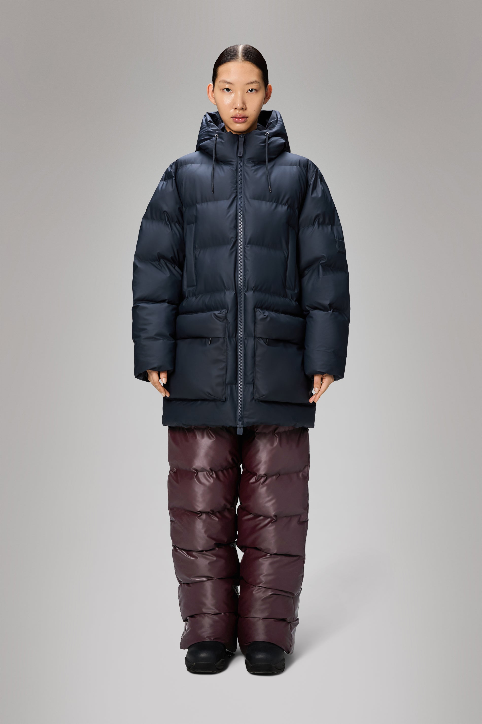 Rains Alta Long Puffer Cargo Jacket Navy Jacket