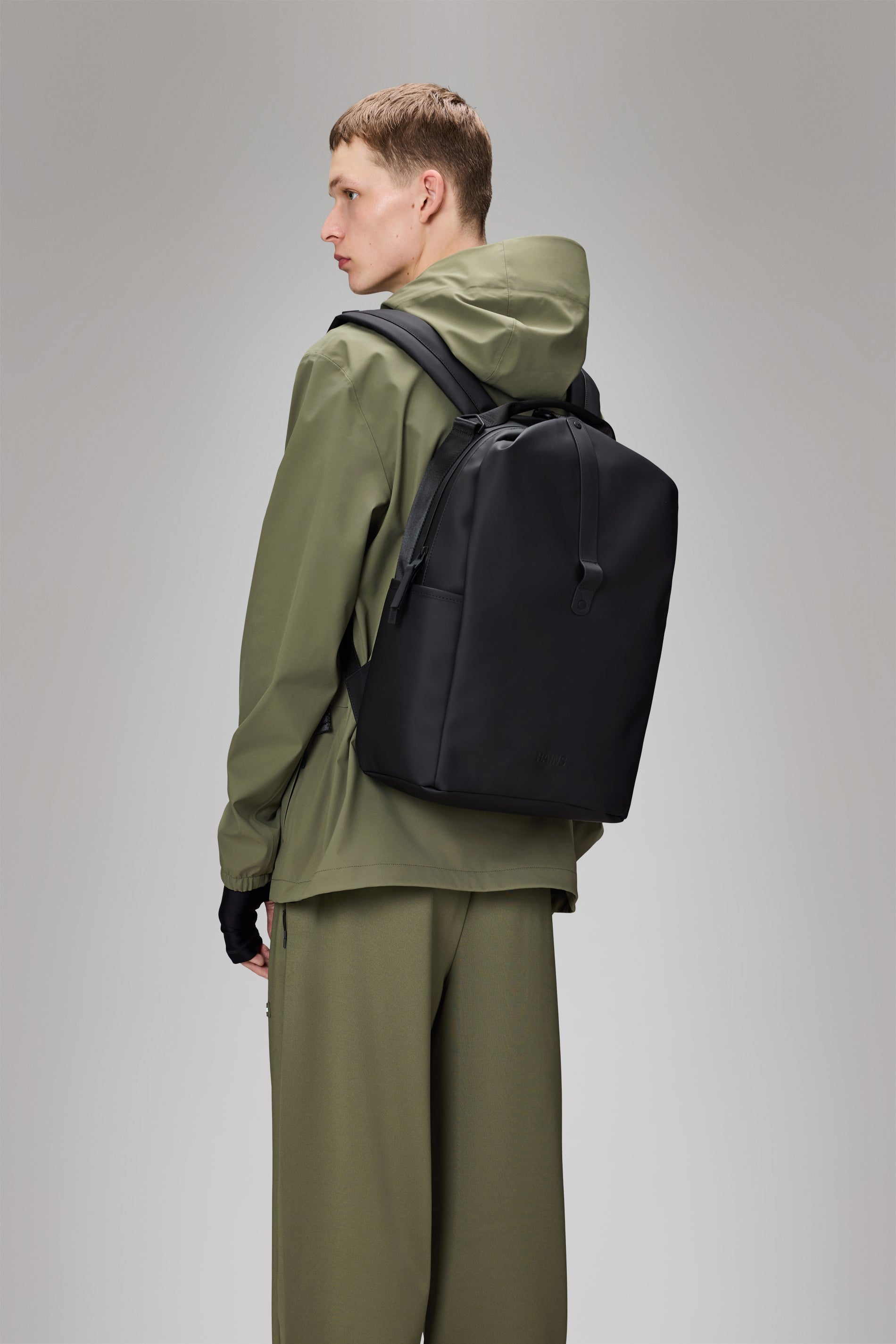 RAINS Clip Front Backpack Black Backpack