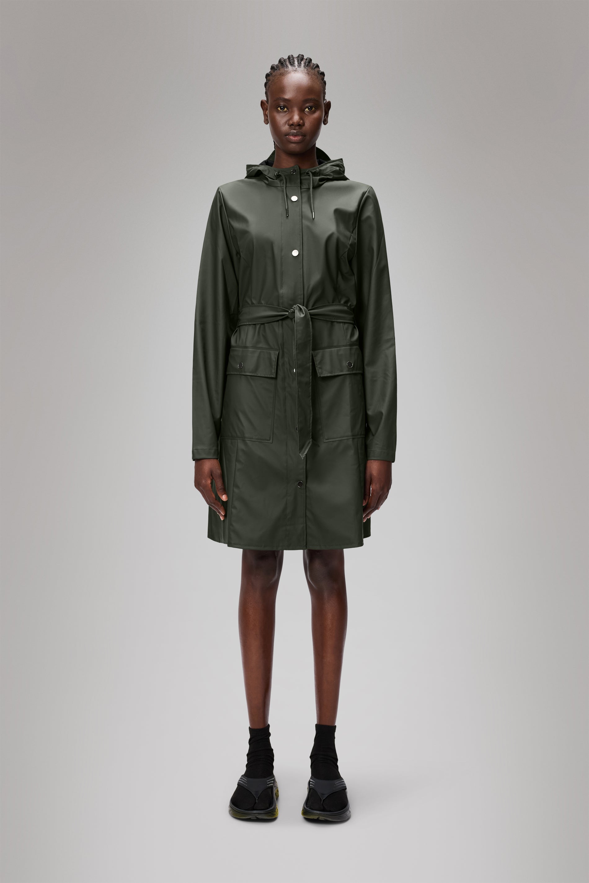 RAINS Curve Long Jacket
Green Jacket