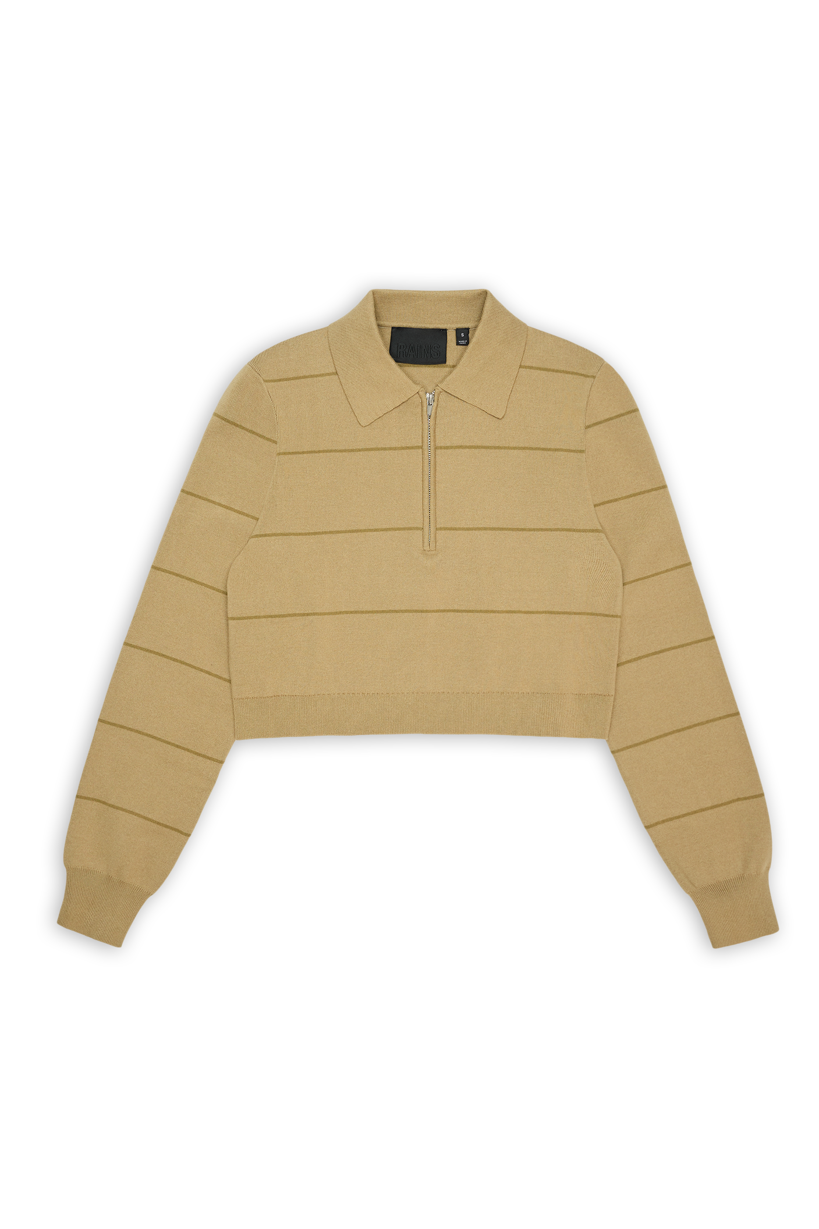 RAINS Striped Knit W Long Sleeve Polo Fawn Long Sleeve