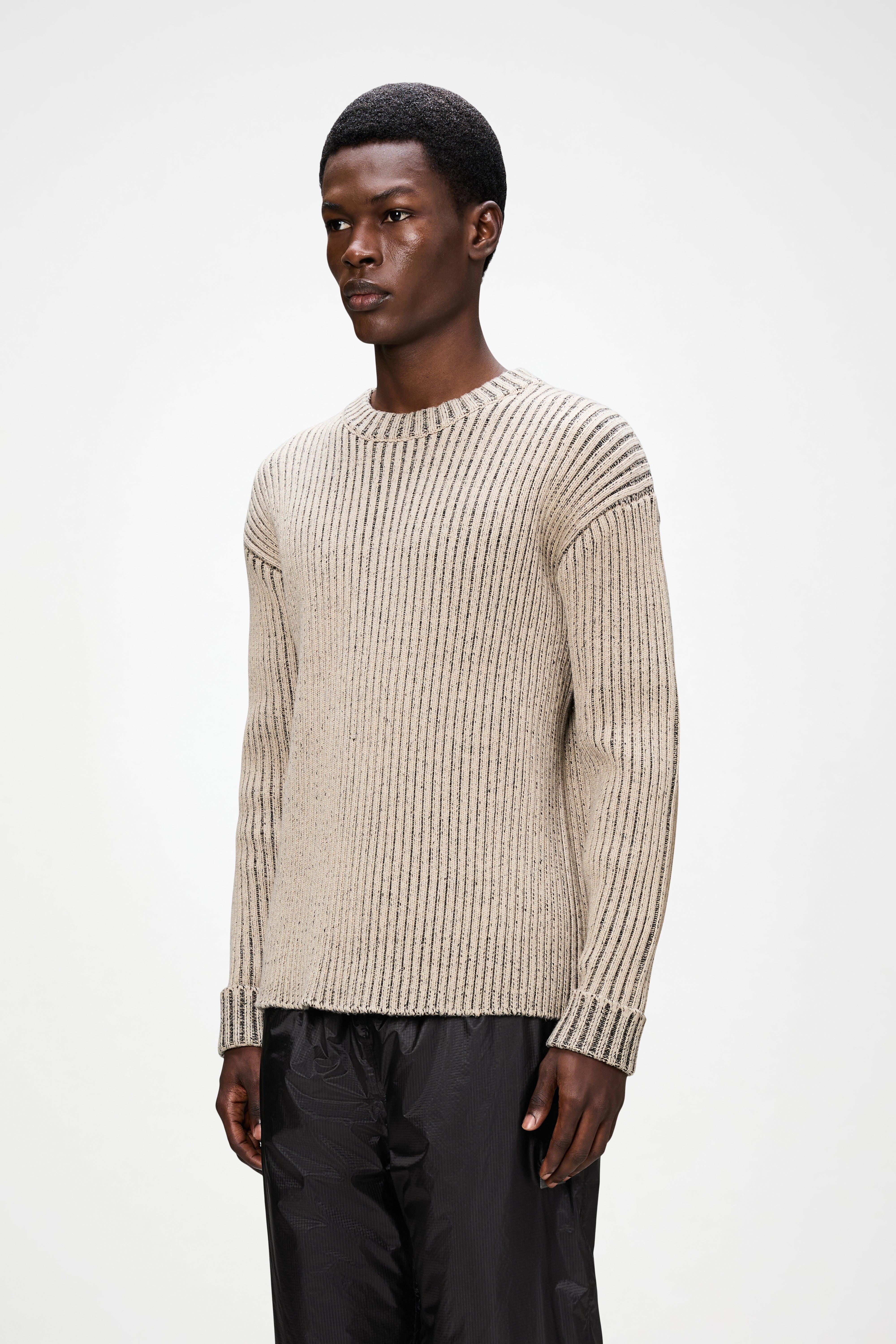 RAINS Sapa Knit Crew Neck Beige/Black Long Sleeve