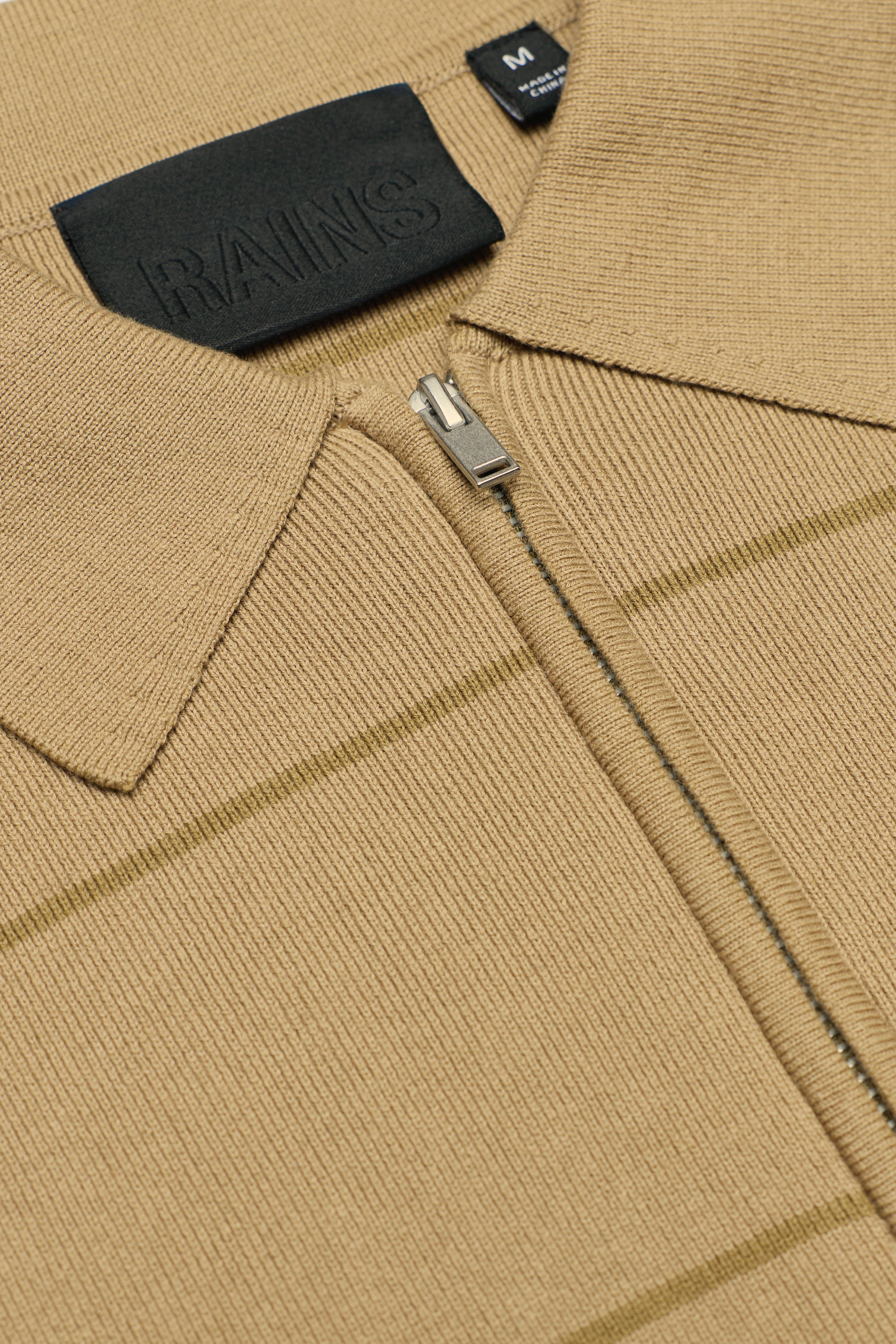 RAINS Striped Knit W Long Sleeve Polo Fawn Long Sleeve