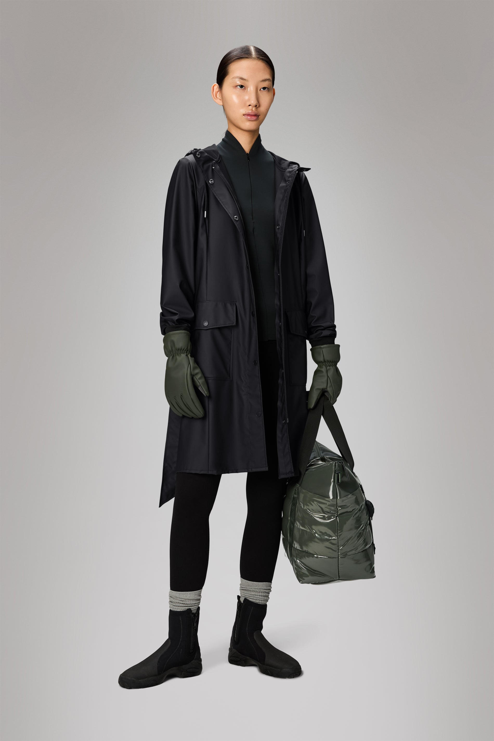 Rains Curve Long Jacket
 Black Jacket