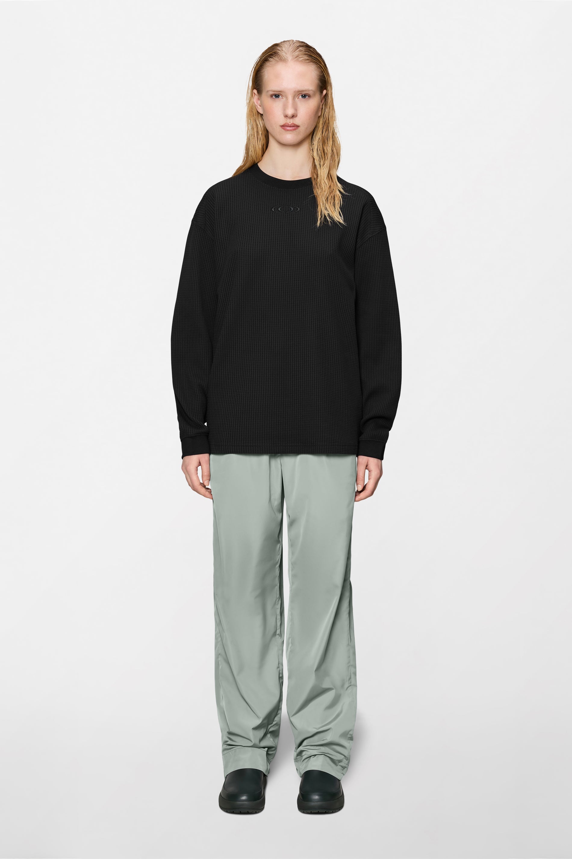 RAINS Waffle Long Sleeve T-shirt Splash Black Long Sleeve