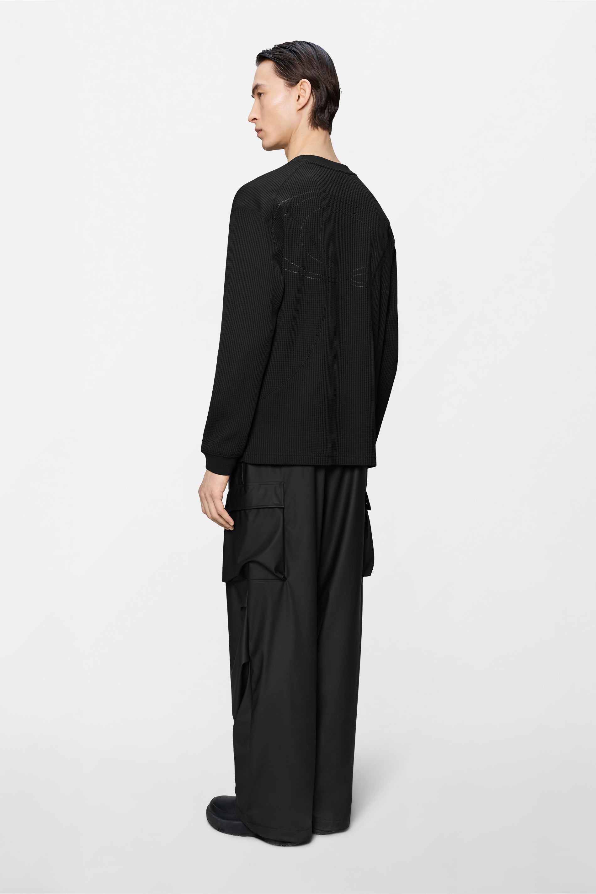 RAINS Waffle Long Sleeve T-shirt Splash Black Long Sleeve