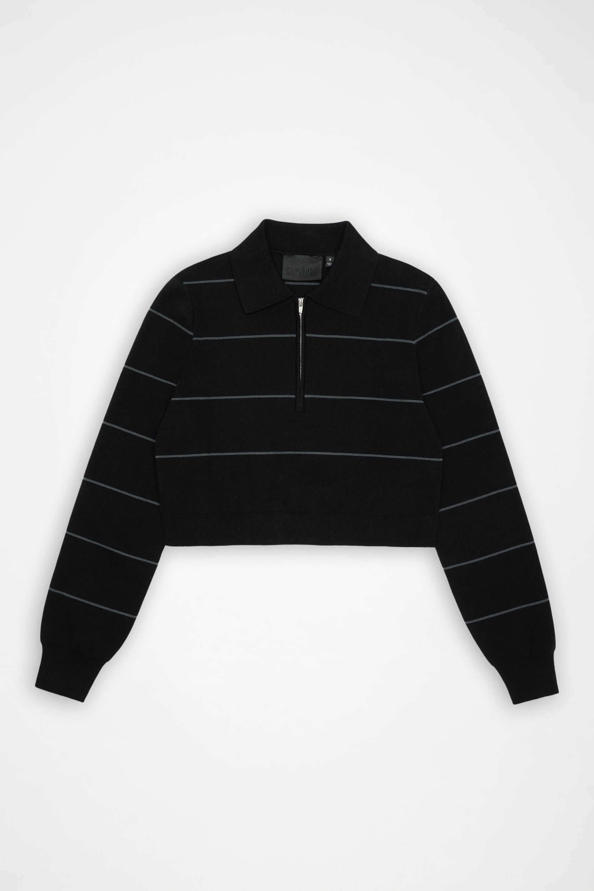 RAINS Striped Knit W Long Sleeve Polo Black Long Sleeve