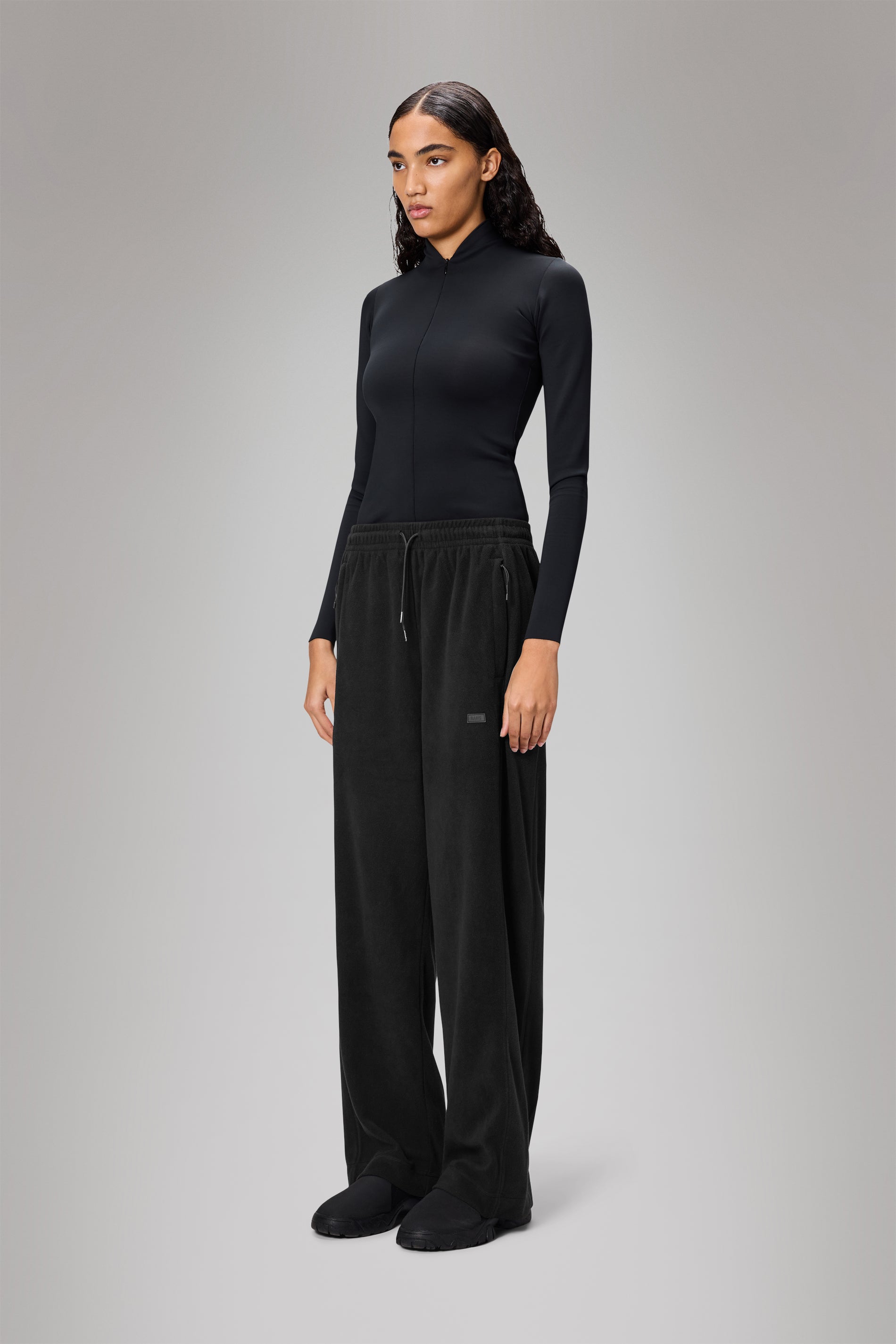 RAINS Addis Fleece Pants Wide Black Pants