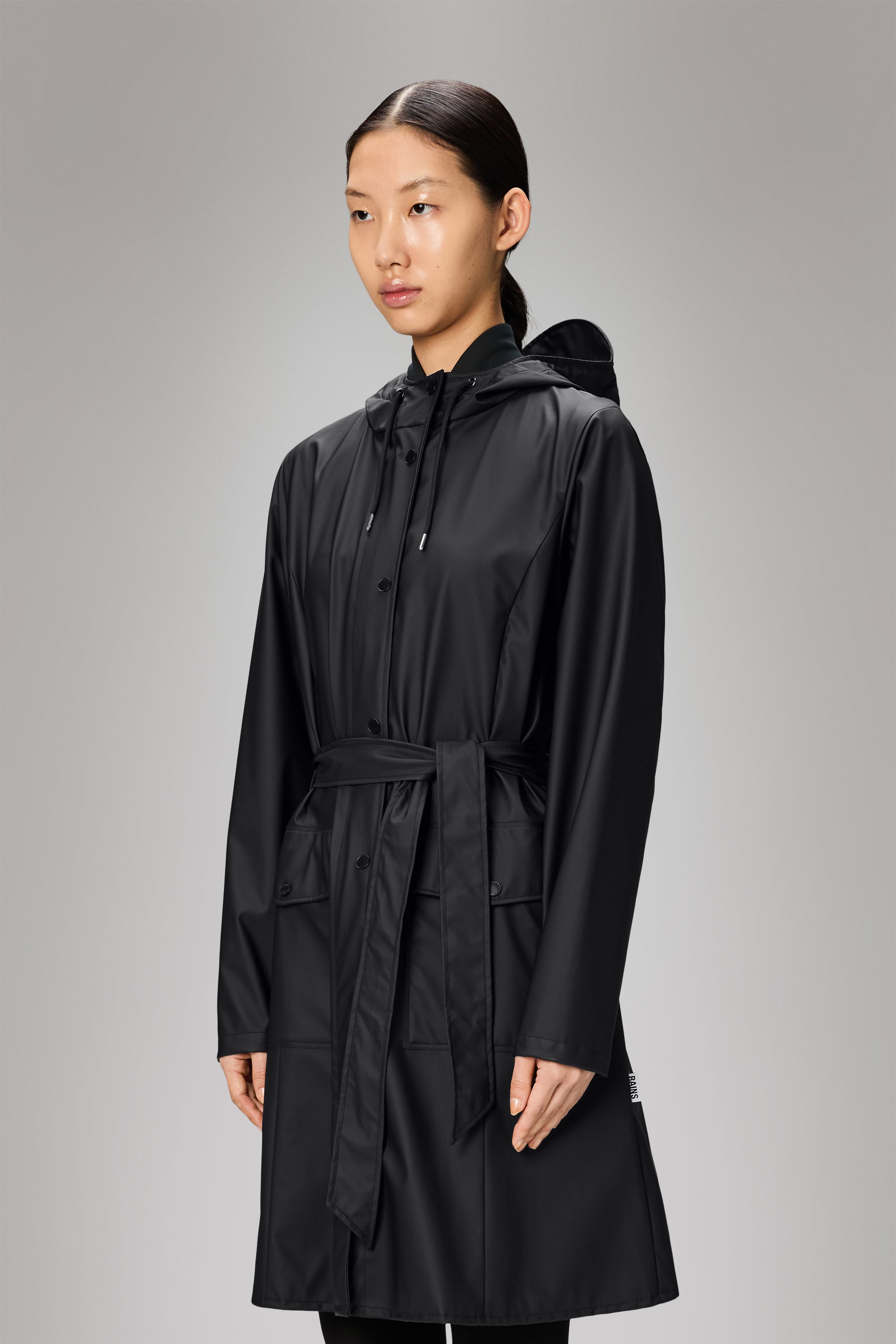 Rains Curve Long Jacket
 Black Jacket