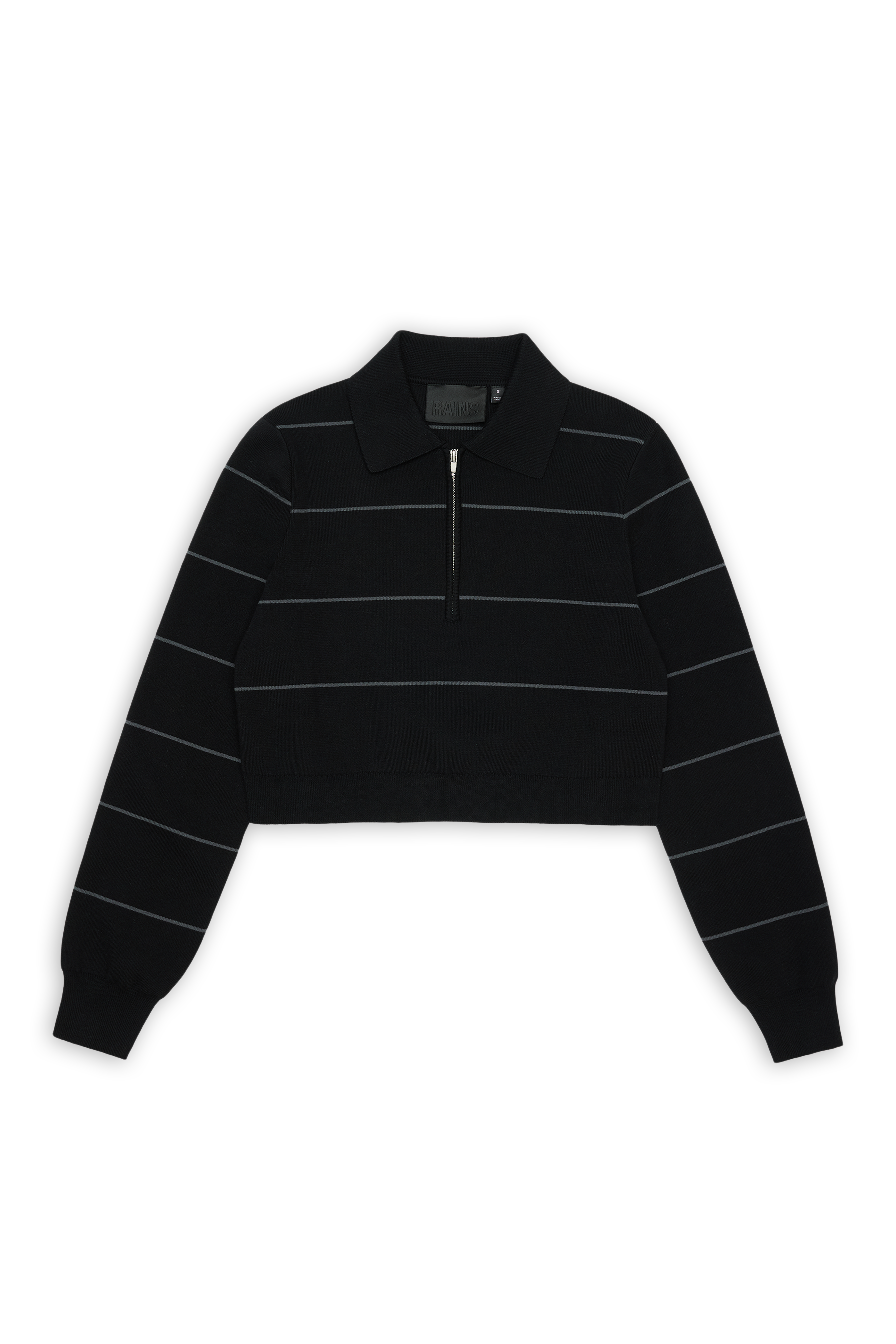 RAINS Striped Knit W Long Sleeve Polo Black Long Sleeve
