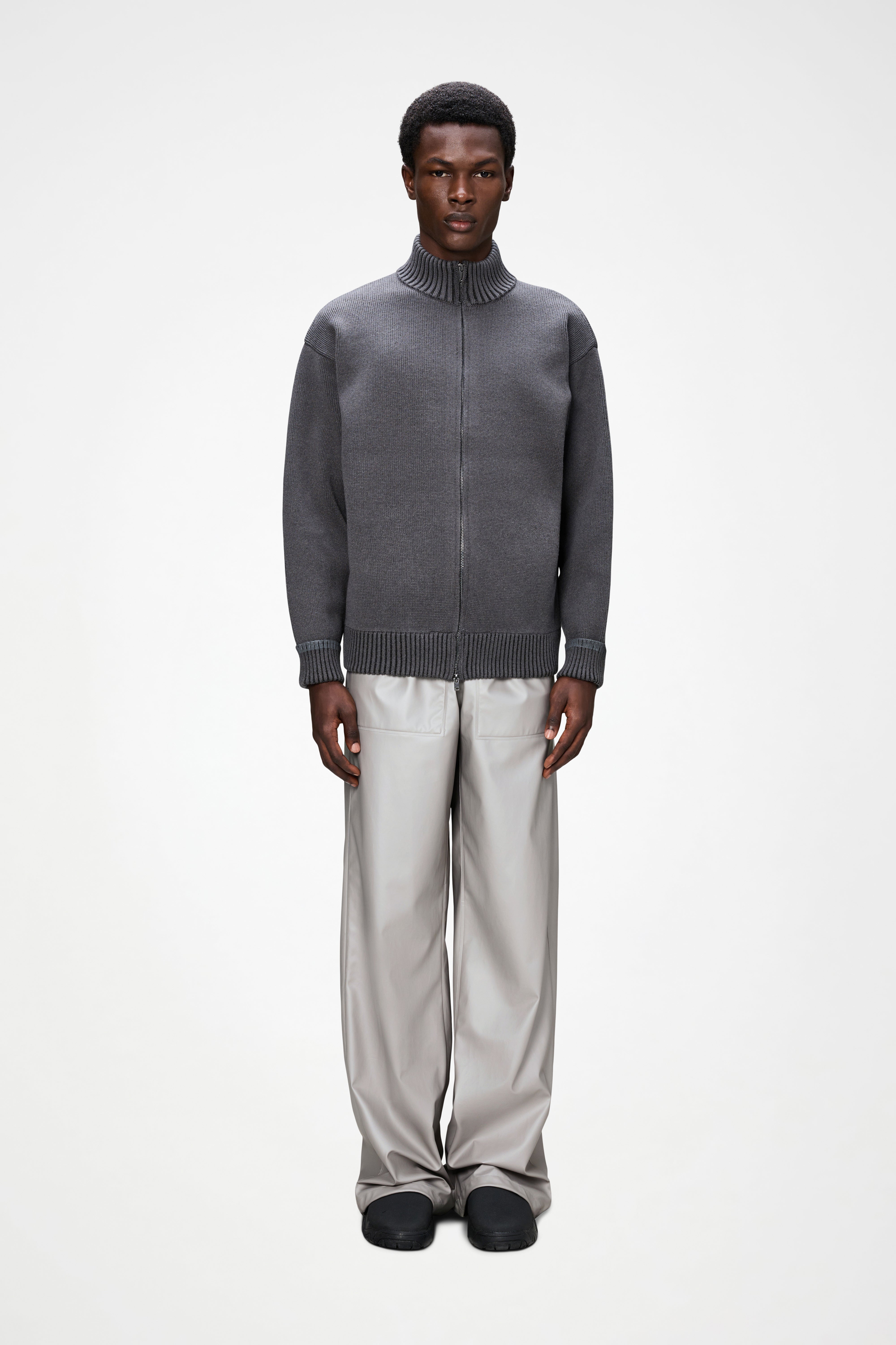 RAINS Sowa Knit Zip Cardigan Grey/Black Long Sleeve