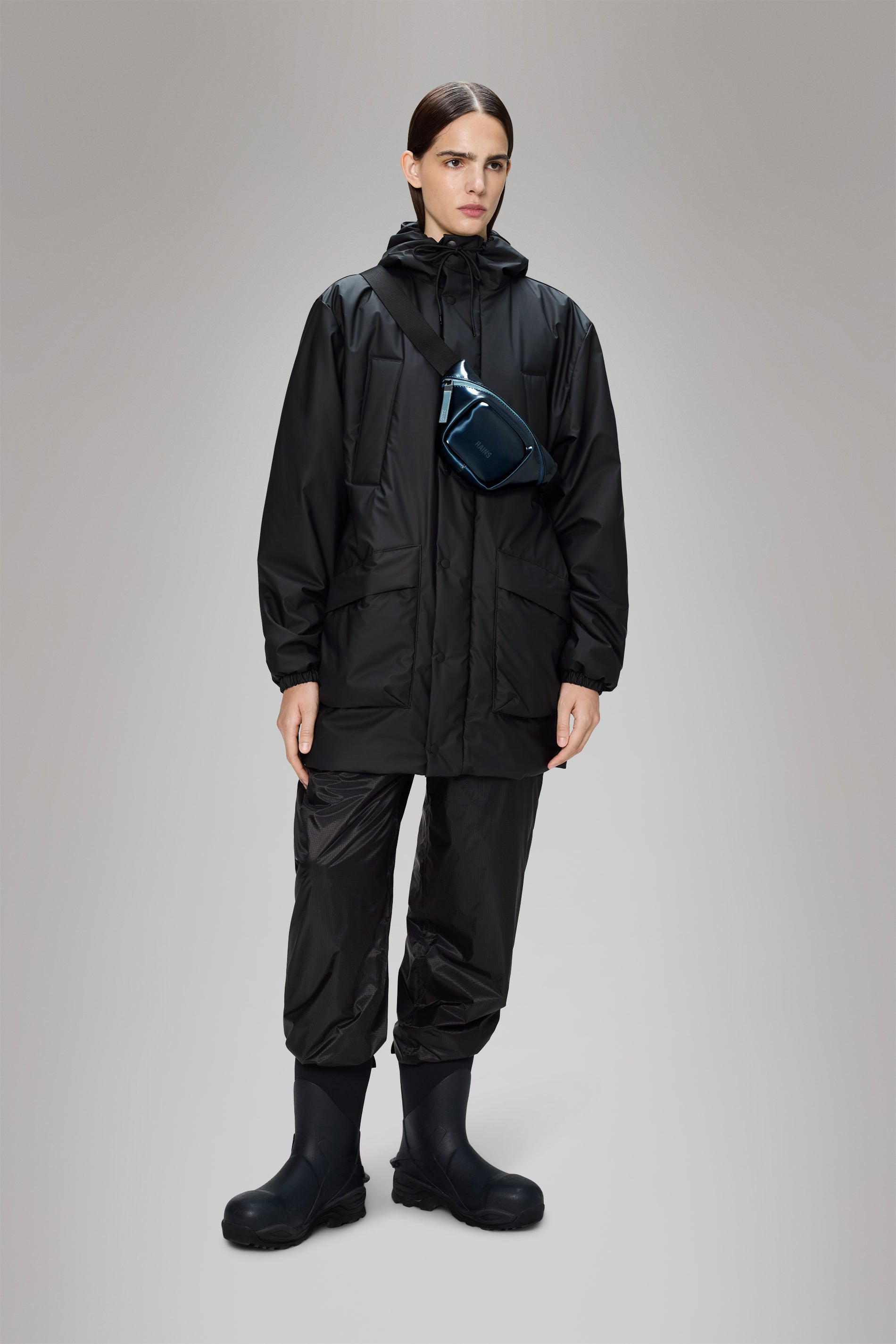 RAINS Lohja Long Insulated Cargo Jacket Black Jacket