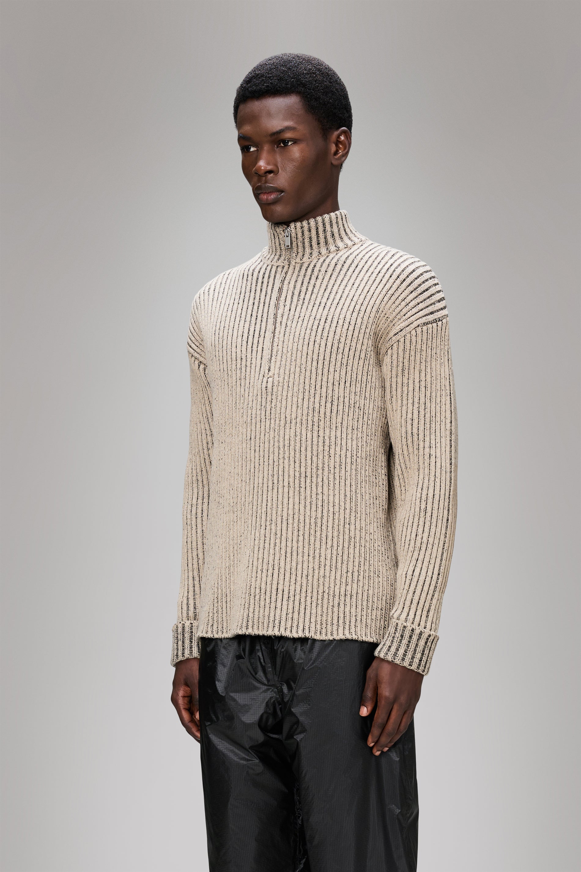 RAINS Sapa Half Zip Knit Beige/Black Long Sleeve