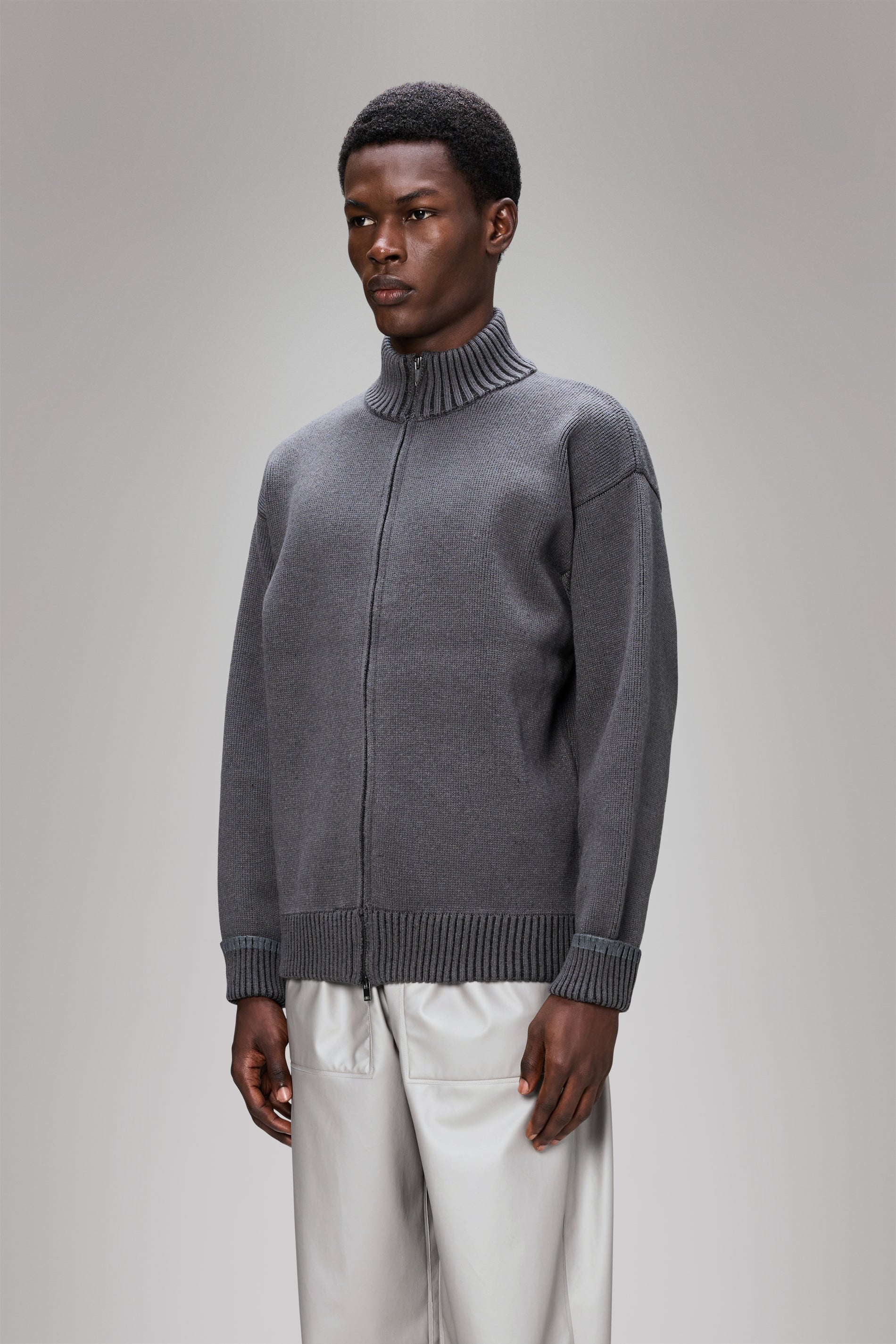 RAINS Sowa Knit Zip Cardigan Grey/Black Long Sleeve