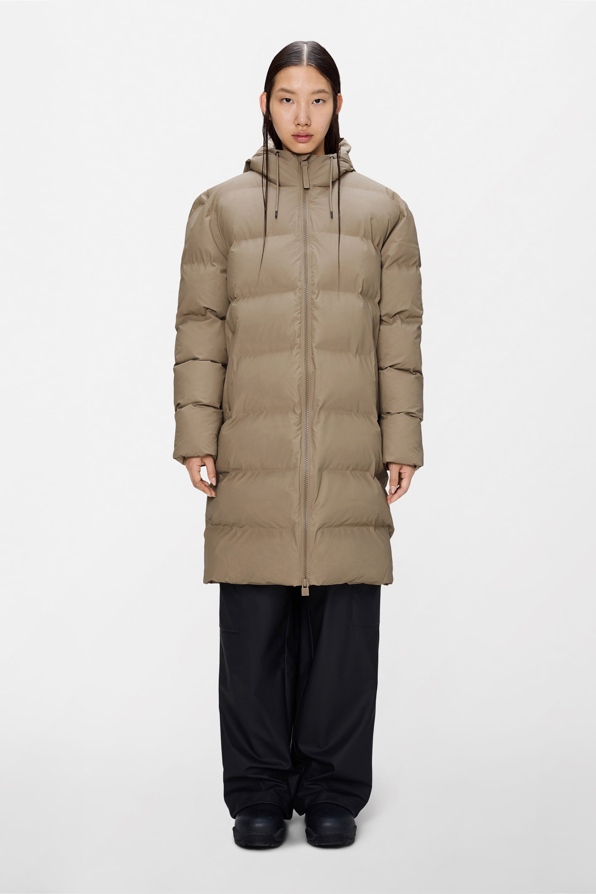 RAINS Alta Longer Puffer Jacket Beige Jacket